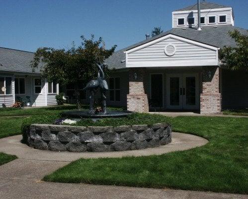 Beautiful fountain at the front entrance to the assisted living building.