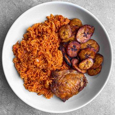 Naijastic Combo - Jollof Rice, Chicken, and Plantain.