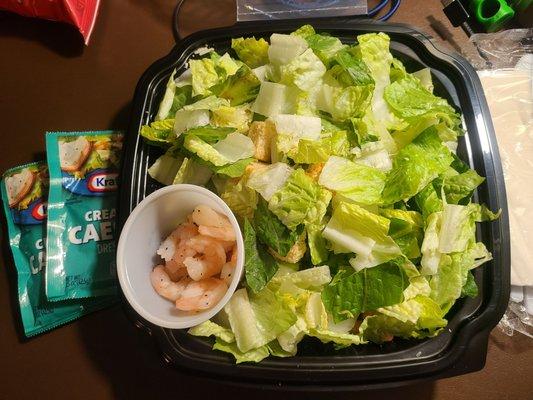 Caesar salad. Add skrimp. Togo