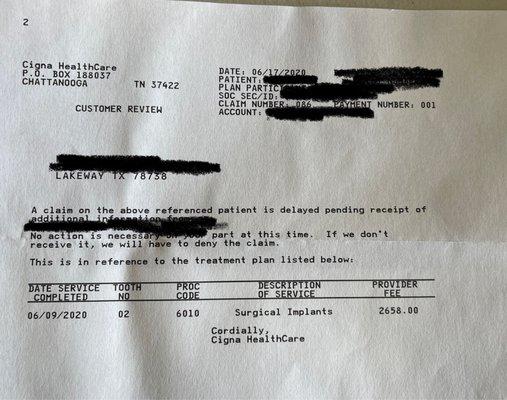 My father's implant invoice from another oral surgeon in the Austin area.