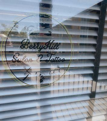 Window sign - BerryHill Salon & Tattoo - 1635 Oak Street