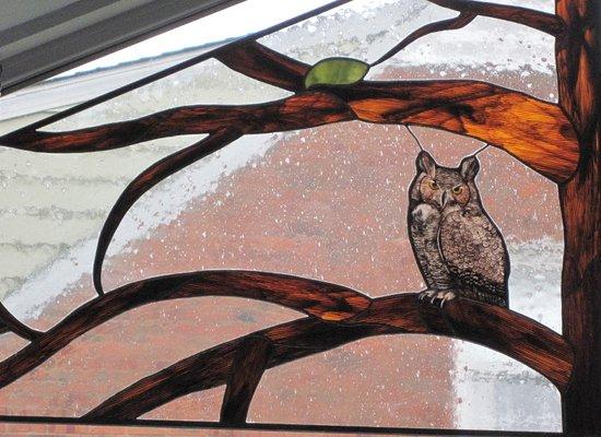 Custom Stained glass piece...."Owl Watching"