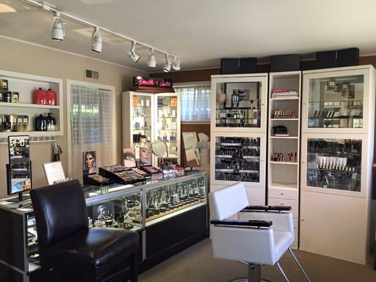 The front room converted into a makeup room overlooking St. Francis church in Sonoma