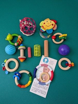 Easy to grasp toys and non-toys :-) for 4-months-old and up