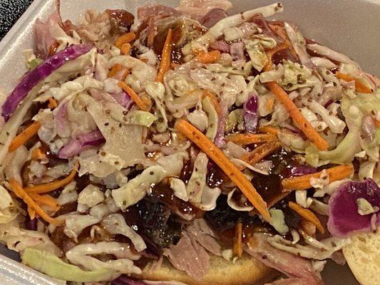 Pulled pork with coleslaw and regular sauce