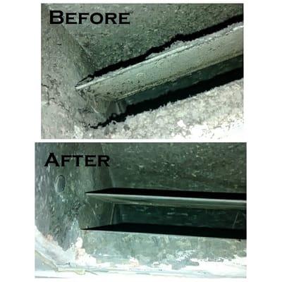 Duct - before and after cleaning by our NADCA certified technicians