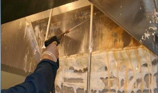 Grease breakdown with foam spray & chemicals in plenum area.