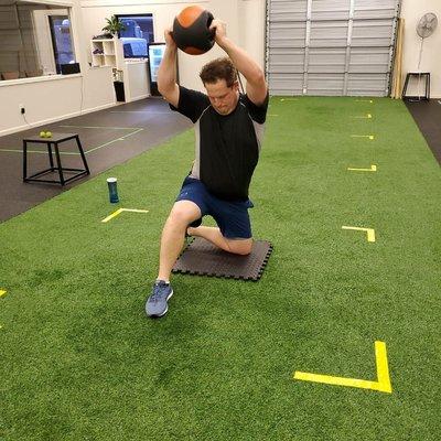 Kneeling Rotate Lunge w/OH Reach -- Mobility + Stability + Coordination