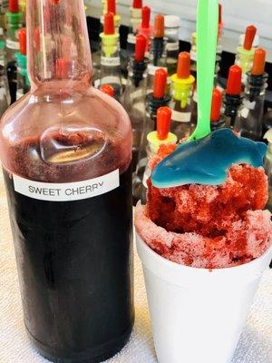 Sweet Cherry SnoBall with a delicious gummy shark