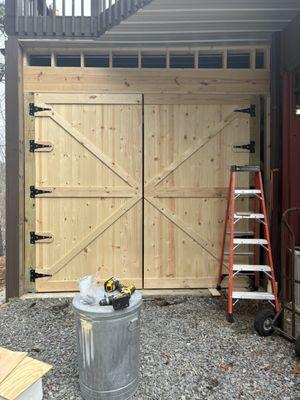 Materials obtained (hinges, screws, & wood) for barn doors obtained from Lewis Auctions