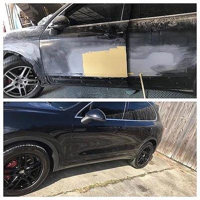 Before and After on Porsche Cayenne
 Powdercoated Wheels Black also