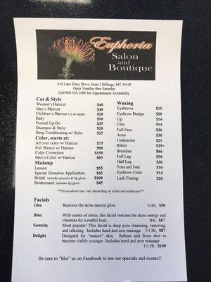 Menu of services