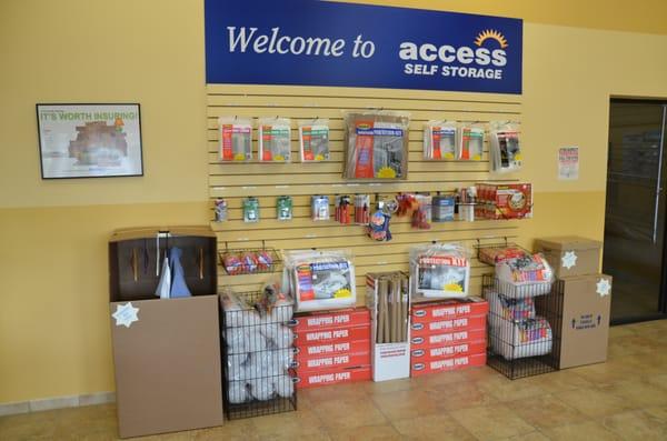 We sell packing supplies and boxes in our lobby.