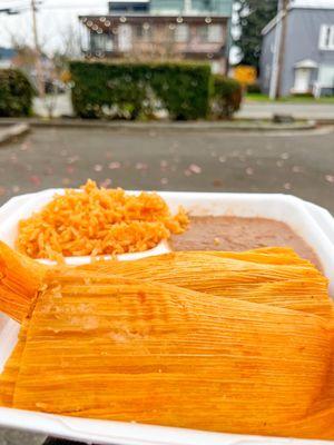 Tamales with rice and beans