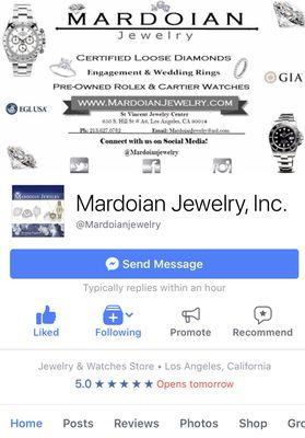 Like us on Facebook and check out our FB reviews! @MardoianJewelry