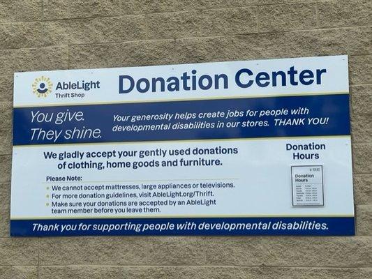 Donation Center has different hours from what the retail store is open.