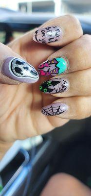 free hand drawn nail art.