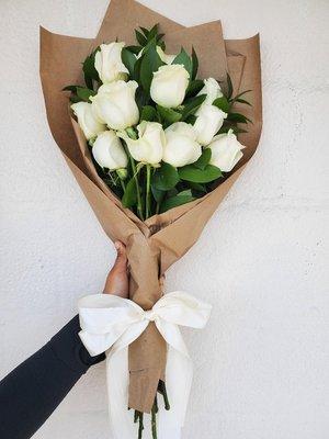 12 Wrapped White Roses