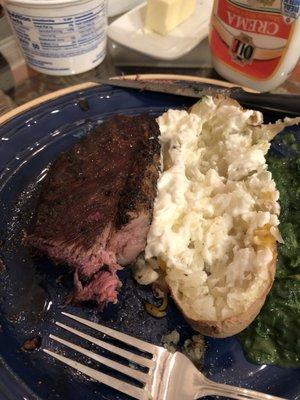 Ribeye with loaded baked potato