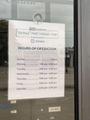 7-8-2023 TSA enrollment hours of operation