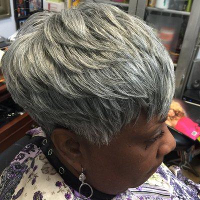 Short salt & pepper sew-in weave