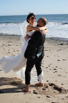 A still shot from our stroll on the beach after our church ceremony!