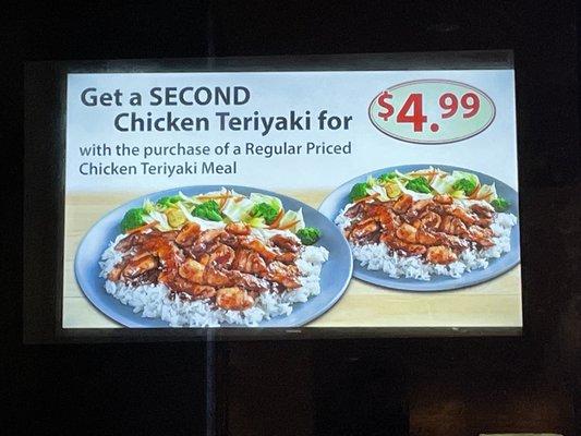 Buy one get one half off chicken teriyaki