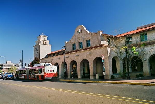 Building with Clock Tower is transit hub for Albuquerque.