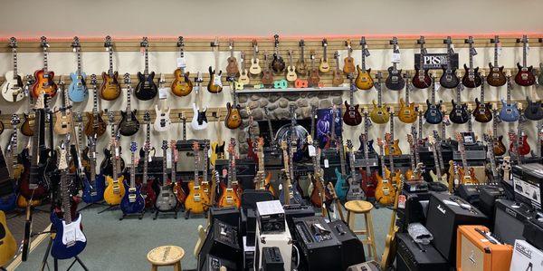 Our growing selection of guitars, usually in the neighborhood of 200 or so.