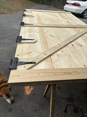 Barn door made from materials purchased at Lewis Auctions