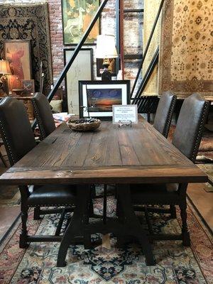 We make custom farmhouse tables from reclaimed wood & iron metal bases.