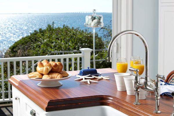 Summer breakfast in a Ken Kelly kitchen in Southampton overlooking Shinecock Bay Long Island, NY