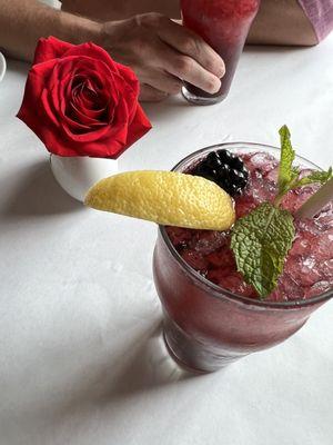 Mitcher's Blackberry Smash, and a cute table top flower