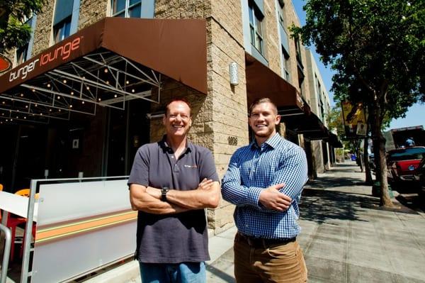 Client Advocate Matt Bailey (right) meets with one of our clients, Mike Gilligan, Co-Founder of Burger Lounge.