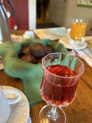 Homemade chocolate chip muffins and juice