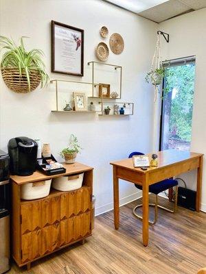 Help yourself to coffee, tea, or water in our waiting room.