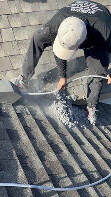 dryer vent roof exit, cleaning and removing clogged lint