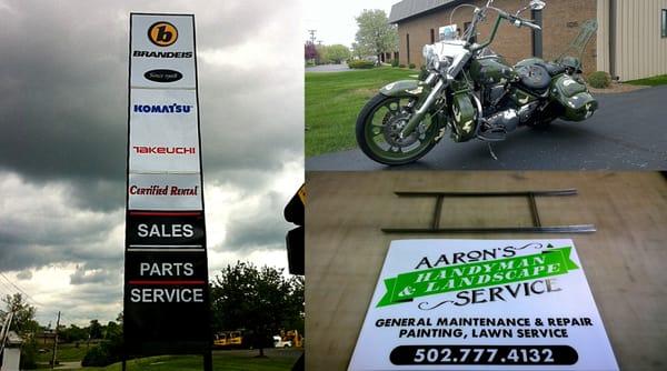 Awesome custom motorcycle decals, lawn care yard signs & face replacements done here at Signarama Louisville East