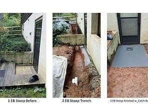 Before, during and after of a Exterior Waterproofing with a porch replacement.