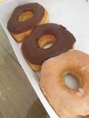 Glazed chocolate and glazed donuts