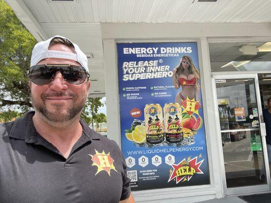 Owner of Liquid Help energy drinks beverage company at a Gas Station in Hollywood FL.