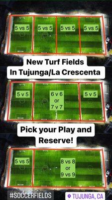 Option to pick the field you would like to reserve. 5vs5, 7vs7, 9vs9.