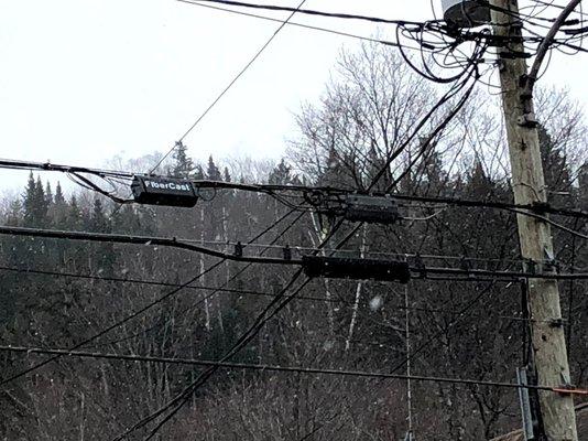 Fiber drop enclosure in Colebrook, NH.