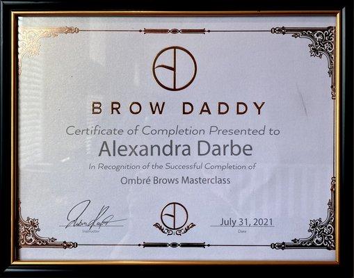 Brow Daddy Ombré Brows Master Class Certificate of Completion