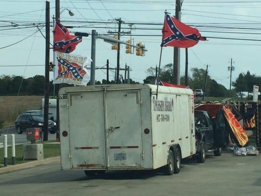 They are selling confederate flag merchandise in the parking lot right now. Seriously?