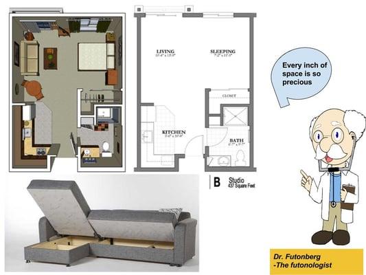 Sofa bed mini "L" sectional sleepers with storage