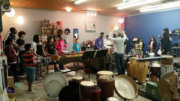 Rehearsing for Greenville's Poinsette Christmas Parade with World Percussion Ensemble