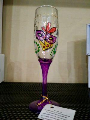 Mardi Gras champagne flute. Made in America, hand painted in New Orleans. A Bayou Threads Gifts exclusive.