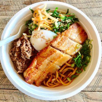 Lo Mein Bowl w/ pork belly, pulled pork & egg