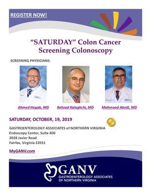 #GetSCreened for Colon Cancer this year! Saturday appointments available! Call 703-698-8960 to get screened!